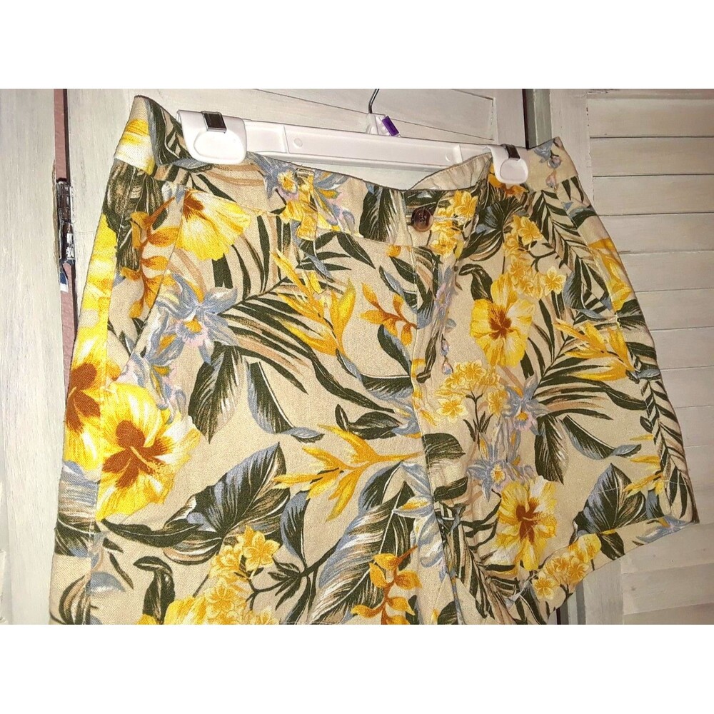 Old Navy Women's Shorts Size 10 Mid Rise Everyday Linen Blend Tropical Print - Picture 2 of 8
